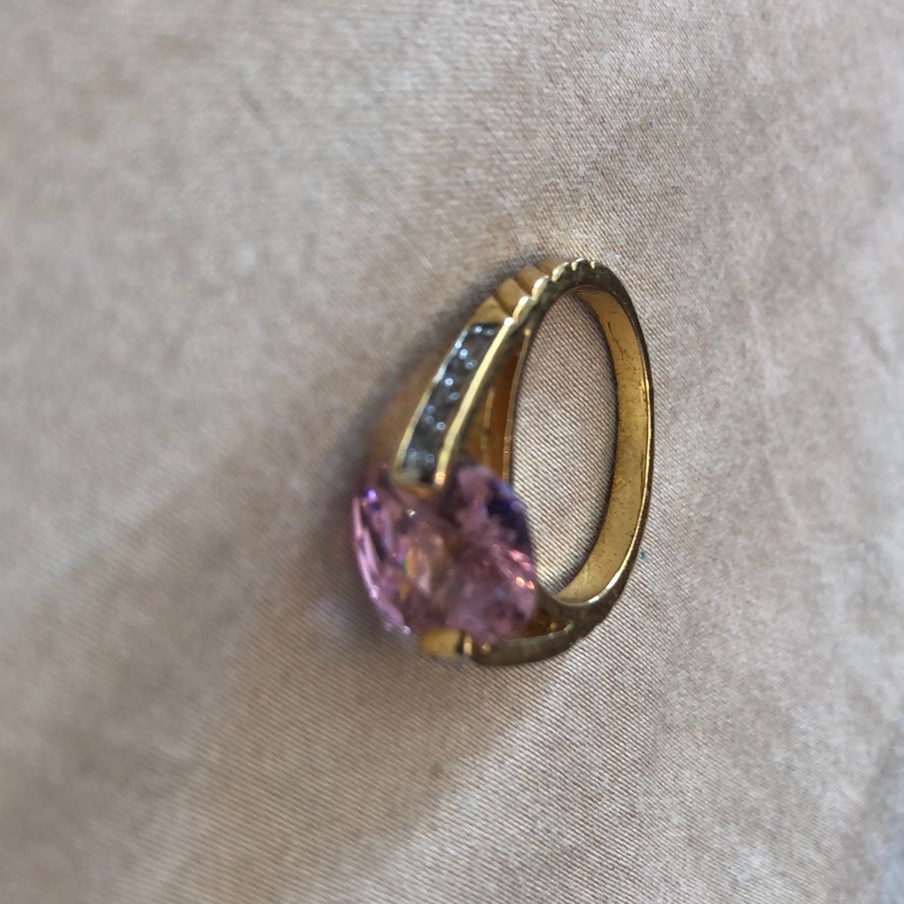 Pink Crystal Gold Ring - Size 7